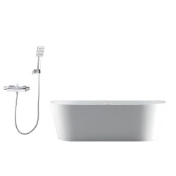 1700x750x580mm Back To Wall Freestanding Acrylic Apron White Bathtub with Solid Brass Mixer Diverter & ABS Handheld Shower Tap Set 1700x750x580mm Back To Wall Freestanding Acrylic Apron White Bathtub with Solid Brass Mixer Diverter & ABS Handheld Shower Tap Set