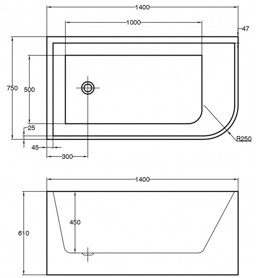 1400x750x610mm Corner Bathtub Left Corner Back to Wall Acrylic White Bath Tub