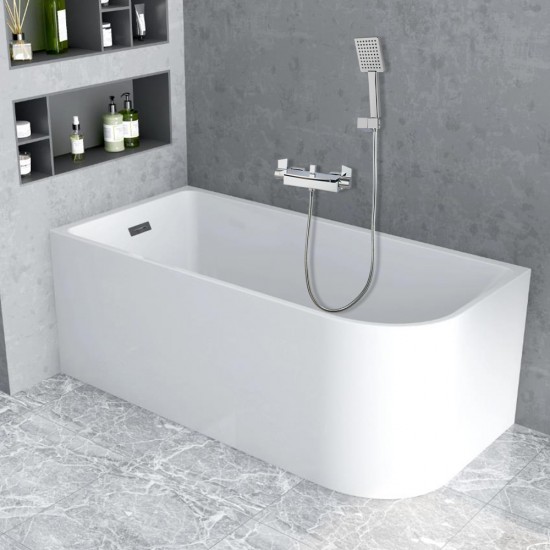 1500x750x610mm Left Corner Back to Wall Acrylic White Bathtub with Solid Brass Mixer Diverter & ABS Handheld Shower Tap Set 1500x750x610mm Left Corner Back to Wall Acrylic White Bathtub with Solid Brass Mixer Diverter & ABS Handheld Shower Tap Set