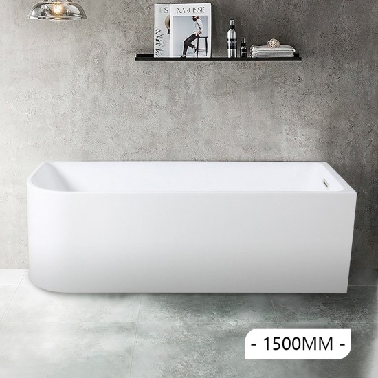 1500x750x610mm Corner Bathtub Right Corner Back to Wall Acrylic White Bath Tub