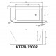 1500x750x610mm Corner Bathtub Right Corner Back to Wall Acrylic White Bath Tub