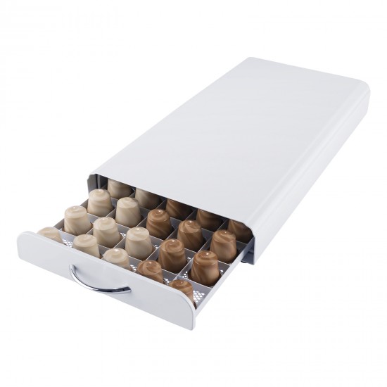 White Coffee Pod Capsules Storage Rack 50 Pods Holder Organizer Drawer Dispenser