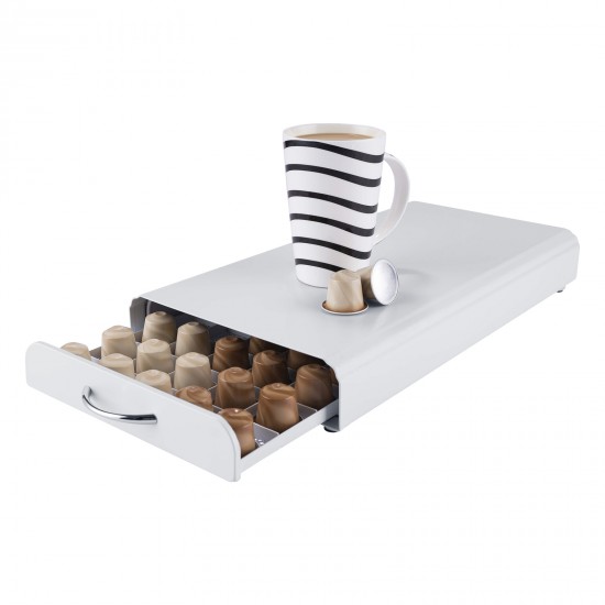 White Coffee Pod Capsules Storage Rack 50 Pods Holder Organizer Drawer Dispenser