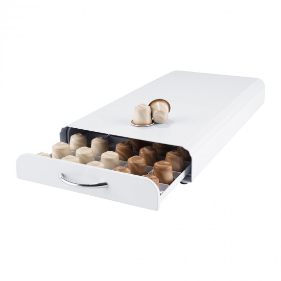 White Coffee Pod Capsules Storage Rack 50 Pods Holder Organizer Drawer Dispenser