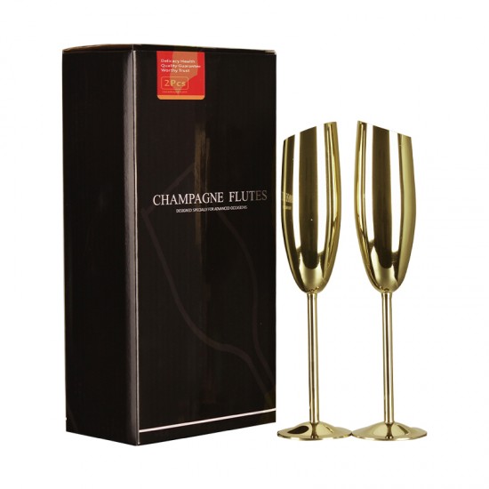 Gold Champagne Glass Cups 200ml PACK 2 Stainless Wine Cocktail Drinkware SUS304