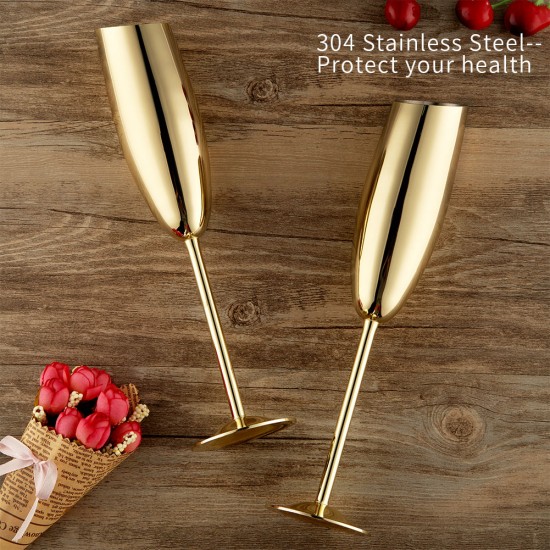 Gold Champagne Glass Cups 200ml PACK 2 Stainless Wine Cocktail Drinkware SUS304