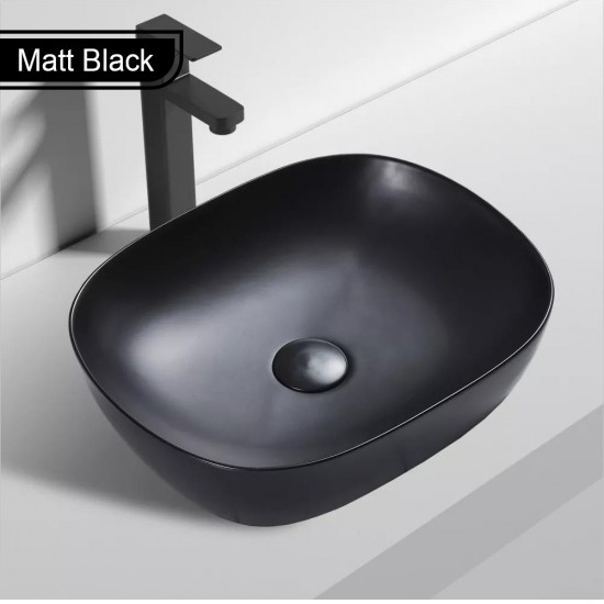 465*375*115mm Above Counter Rectangle Matt Black Ceramic Basin Counter Top Wash Basin