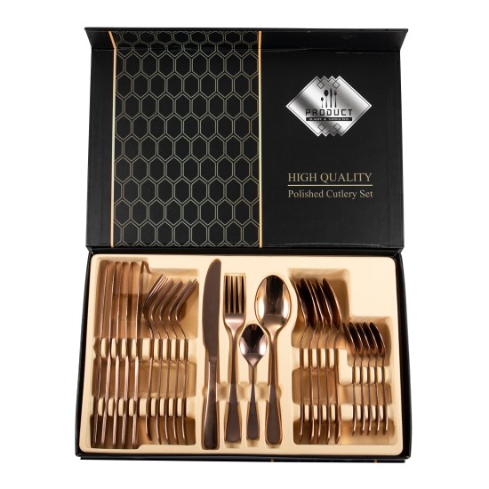 Rose Gold Stainless Steel 304 Cutlery Set Dinner Knife Fork Spoon 24pcs Set