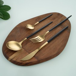 Matte Gold And Black Stainless Steel 304 Cutlery Set Dinner Knife Fork Spoon 24pcs Gift Set Matte Gold And Black Stainless Steel 304 Cutlery Set Dinner Knife Fork Spoon 24pcs Gift Set
