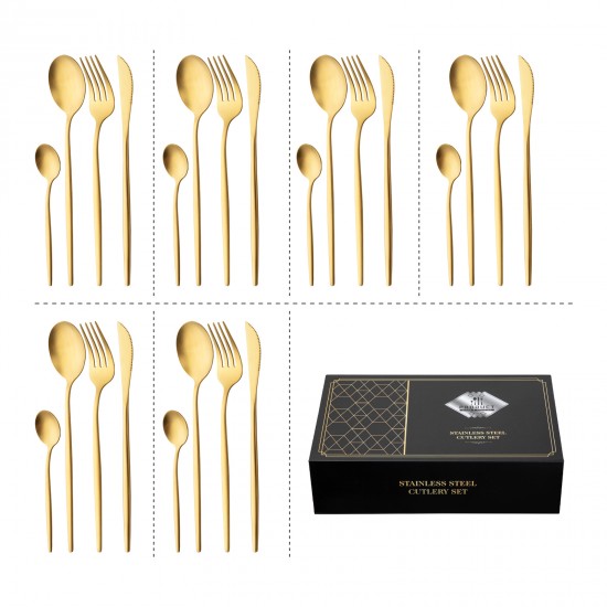 Gold Stainless Steel 304 Cutlery Set Dinner Knife Fork Spoon 24pcs Gift Set