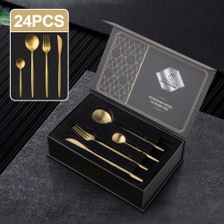 Matte Gold Stainless Steel  Cutlery Set Dinner Knife Fork Spoon 24pcs Gift Set Matte Gold Stainless Steel  Cutlery Set Dinner Knife Fork Spoon 24pcs Gift Set