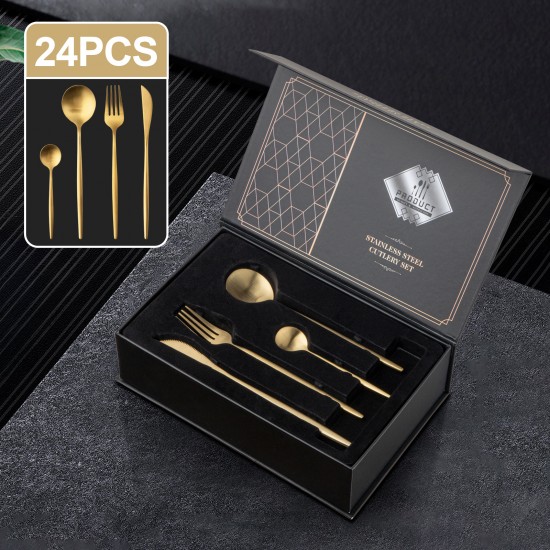 Gold Stainless Steel 304 Cutlery Set Dinner Knife Fork Spoon 24pcs Gift Set