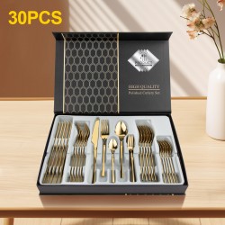 Gold Stainless Steel  Cutlery Set Dinner Knife Fork Spoon 30pcs Gift Set Gold Stainless Steel  Cutlery Set Dinner Knife Fork Spoon 30pcs Gift Set