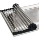 520x340mm Kitchen Sink Drainer Mat Stainless Steel Colander Caddy Dish Rollers Black
