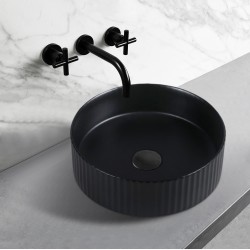 360*360*115mm Bathroom Fluted Matt Black Circle Basin Ceramic Wash Basin 360*360*115mm Bathroom Fluted Matt Black Circle Basin Ceramic Wash Basin