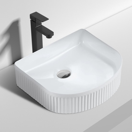 410*360*120mm Bathroom Fluted Arch Gloss White Above Counter Ceramic Wash Basin 410*360*120mm Bathroom Fluted Arch Gloss White Above Counter Ceramic Wash Basin