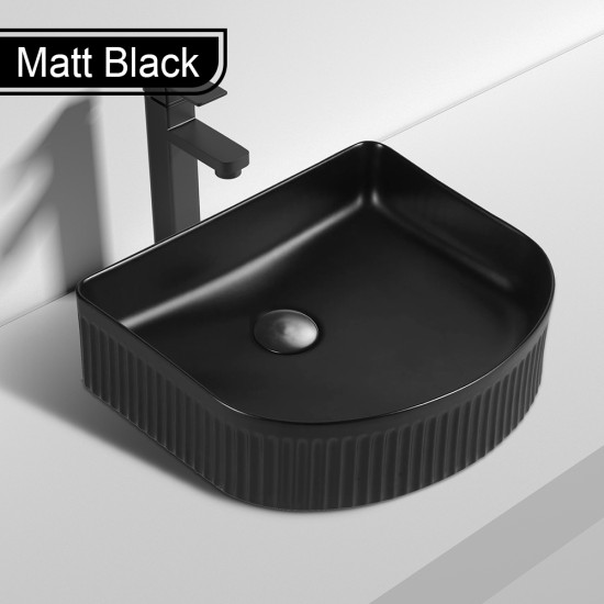410*360*120mm Bathroom Fluted Arch Above Counter Matt Black Ceramic Wash Basin 410*360*120mm Bathroom Fluted Arch Above Counter Matt Black Ceramic Wash Basin