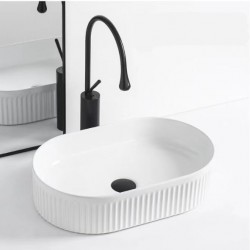 580*360*115mm Bathroom Oval Fluted Gloss White Above Counter Ceramic Wash Basin 580*360*115mm Bathroom Oval Fluted Gloss White Above Counter Ceramic Wash Basin