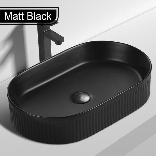 580*360*115mmmm Bathroom Fluted Oval Above Counter Matt Black Ceramic Wash Basin 580*360*115mmmm Bathroom Fluted Oval Above Counter Matt Black Ceramic Wash Basin
