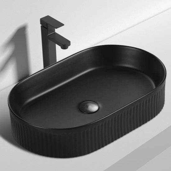580*360*115mmmm Bathroom Fluted Oval Above Counter Matt Black Ceramic Wash Basin 580*360*115mmmm Bathroom Fluted Oval Above Counter Matt Black Ceramic Wash Basin