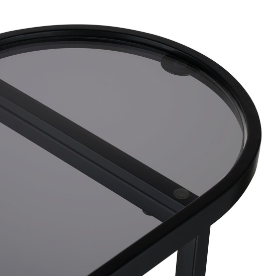 Oval End Table Narrow Tempered Glass Side Table with Magazine Storage (Black Oxford Pouch) Grey Glass & Black Steel Oval End Table Narrow Tempered Glass Side Table with Magazine Storage (Black Oxford Pouch) Grey Glass & Black Steel
