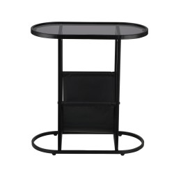 Oval End Table Narrow Tempered Glass Side Table with Magazine Storage (Black Oxford Pouch) Grey Glass & Black Steel Oval End Table Narrow Tempered Glass Side Table with Magazine Storage (Black Oxford Pouch) Grey Glass & Black Steel