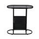 Oval End Table Narrow Tempered Glass Side Table with Magazine Storage (Black Oxford Pouch) Grey Glass & Black Steel Oval End Table Narrow Tempered Glass Side Table with Magazine Storage (Black Oxford Pouch) Grey Glass & Black Steel