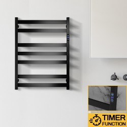 Square 7Bars 800Hx600Wx120D mm Heated Towel Rack With Timer Matte Black Square 7Bars 800Hx600Wx120D mm Heated Towel Rack With Timer Matte Black
