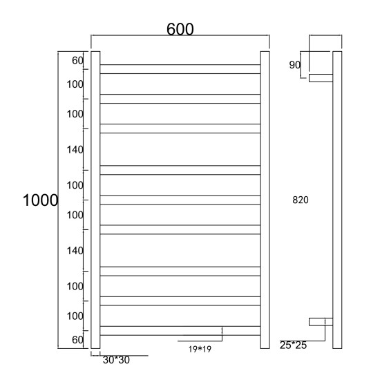 1000Hx600Wx120D Gold Electric Heated Towel Rack 9 Bars 1000Hx600Wx120D Gold Electric Heated Towel Rack 9 Bars