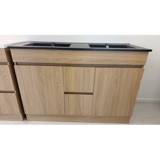 DNF 1200X460X830MM PLYWOOD FLOOR STANDING VANITY - LIGHT OAK WITH DOUBLE CERAMIC TOP DNF 1200X460X830MM PLYWOOD FLOOR STANDING VANITY - LIGHT OAK WITH DOUBLE CERAMIC TOP