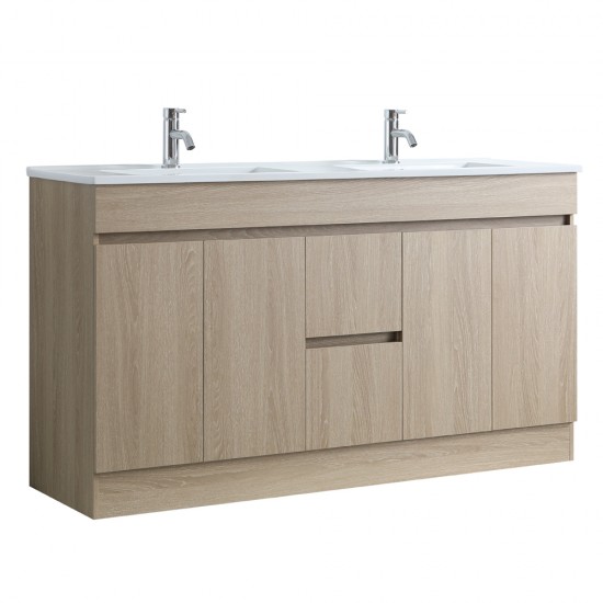 DNF 1200X460X830MM PLYWOOD FLOOR STANDING VANITY - LIGHT OAK WITH DOUBLE CERAMIC TOP