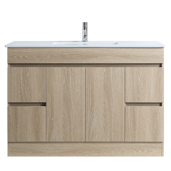 DNF 1200X460X830MM PLYWOOD FLOOR STANDING VANITY - LIGHT OAK WITH SINGLE CERAMIC TOP