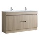 DNF 1500X460X830MM PLYWOOD FLOOR STANDING VANITY - LIGHT OAK WITH DOUBLE CERAMIC TOP