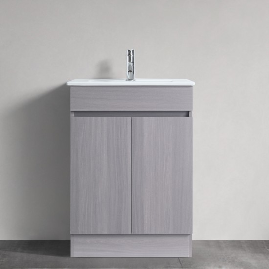 DNF 600X460X830MM PLYWOOD FLOOR STANDING VANITY - LIGHT GREY WITH CERAMIC TOP