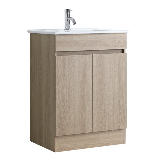 DNF 600X460X830MM PLYWOOD FLOOR STANDING VANITY - LIGHT OAK WITH CERAMIC TOP