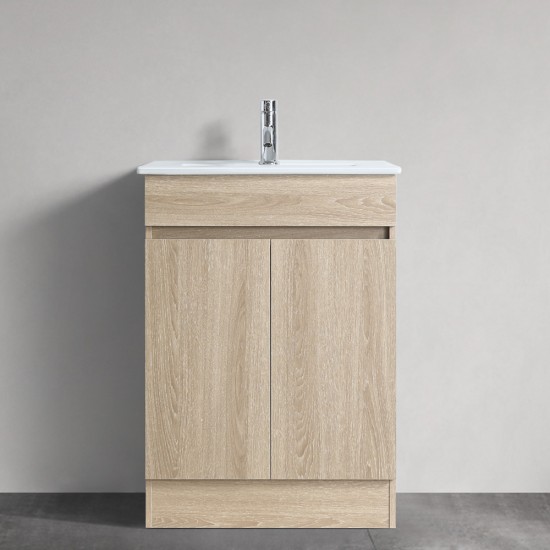 DNF 600X460X830MM PLYWOOD FLOOR STANDING VANITY - LIGHT OAK WITH CERAMIC TOP