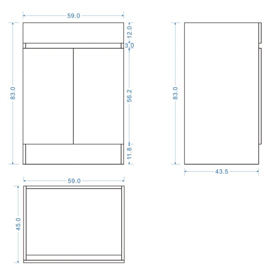 DNF 600X460X830MM PLYWOOD FLOOR STANDING VANITY - LIGHT GREY WITH CERAMIC TOP