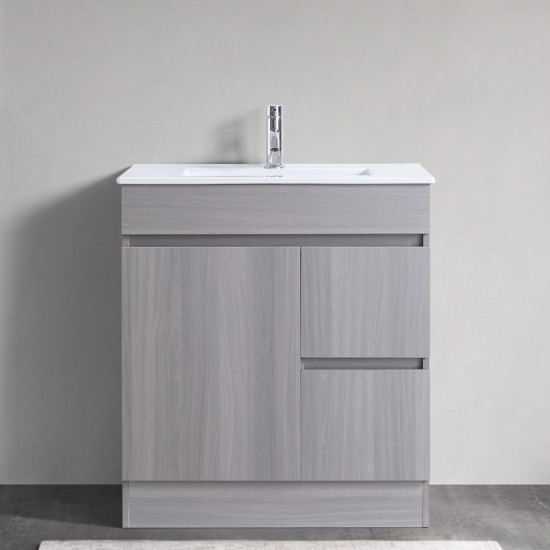 DNF 750X460X830MM PLYWOOD FLOOR STANDING VANITY - LIGHT GREY WITH CERAMIC TOP