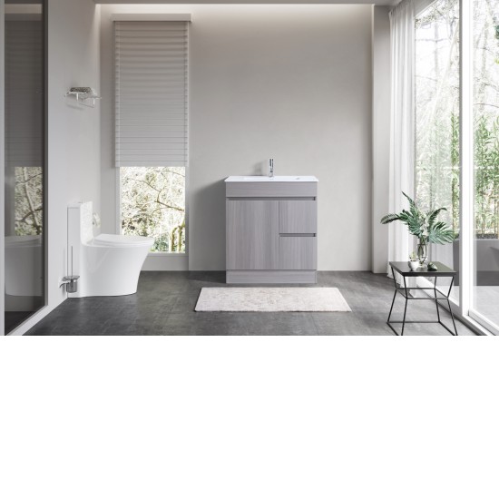 DNF 750X460X830MM PLYWOOD FLOOR STANDING VANITY - LIGHT GREY WITH CERAMIC TOP