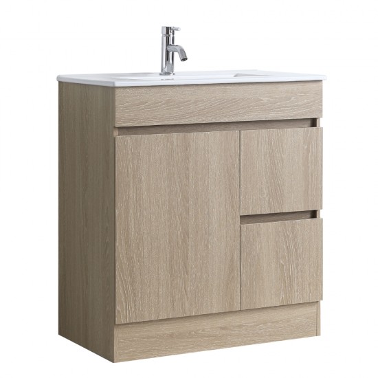 DNF 750X460X830MM PLYWOOD FLOOR STANDING VANITY - LIGHT OAK WITH CERAMIC TOP