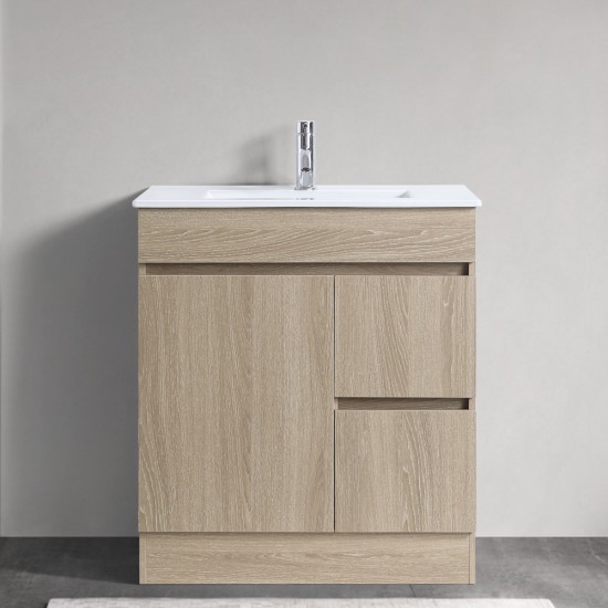 DNF 750X460X830MM PLYWOOD FLOOR STANDING VANITY - LIGHT OAK WITH CERAMIC TOP