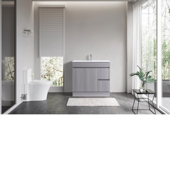 DNF 900X460X830MM PLYWOOD FLOOR STANDING VANITY - LIGHT GREY WITH CERAMIC TOP