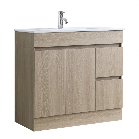 DNF 900X460X830MM PLYWOOD FLOOR STANDING VANITY - LIGHT OAK WITH CERAMIC TOP