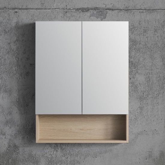 600x140x800mm Plywood 2-Door Light Oak Mirror Cabinet 