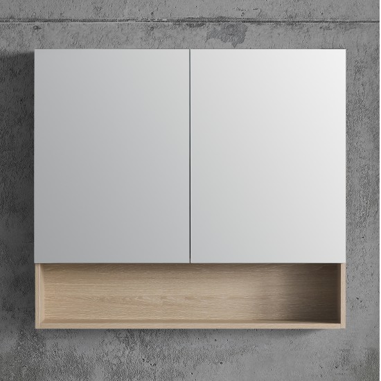 900x140x800mm Plywood 2-Door Light Oak Mirror Cabinet 