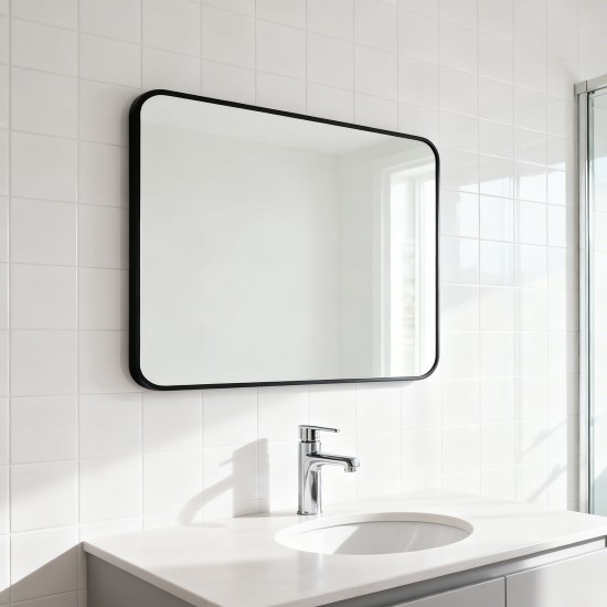 900x750x20mm Black Aluminum Framed Rectangle Bathroom Wall Mirror