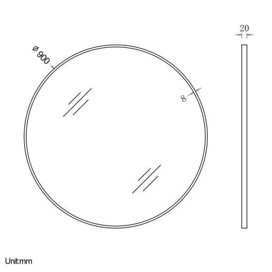 900x900x20mm Black Aluminum Framed Round Bathroom Wall Mirror