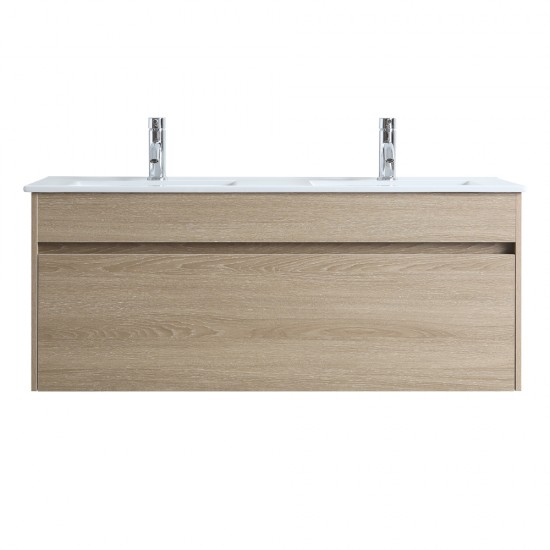 DNW 1200X460X480MM Plywood Wall Hung Vanity - Light Oak With Double Ceramic Top