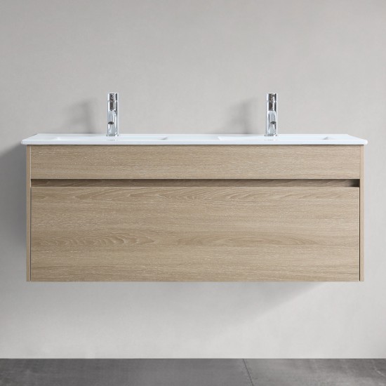 DNW 1200X460X480MM Plywood Wall Hung Vanity - Light Oak With Double Ceramic Top
