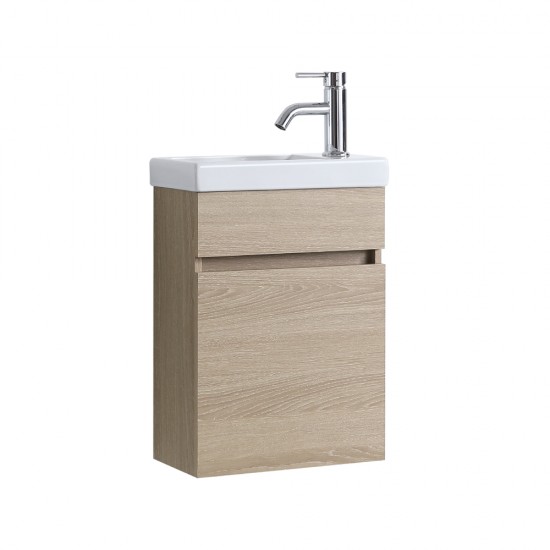 DNW 400X220X530MM Plywood Wall Hung Vanity - Light Oak With Ceramic Top